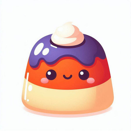 Illustration of a kawaii jelly with whipped cream on a white backgroundのイラスト素材