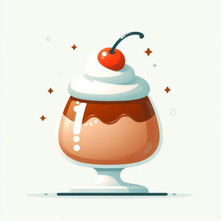 Cup of coffee with whipped cream and cherry. Vector illustration.のイラスト素材
