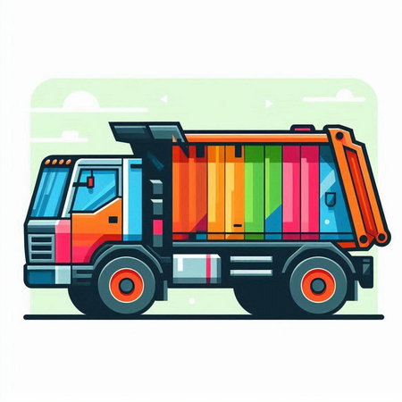Garbage truck. Colorful flat vector illustration isolated on white background.のイラスト素材