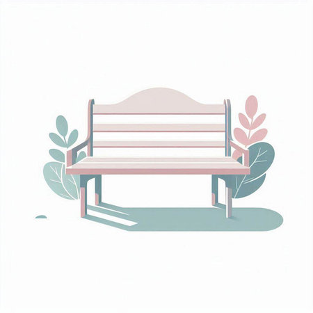 Vector illustration of a bench in the park with flowers and leaves.のイラスト素材