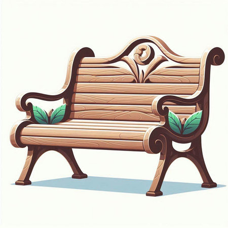 Wooden bench with leaves. Vector illustration in a cartoon style.のイラスト素材