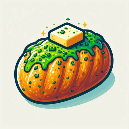 Vector illustration of a slice of cake with butter and pistachioのイラスト素材