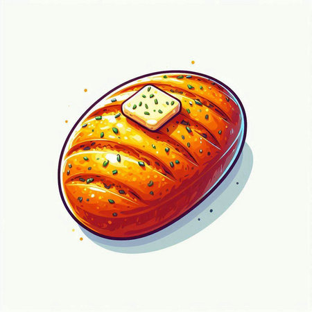 Illustration of a baked loaf of bread with butter on a white backgroundのイラスト素材