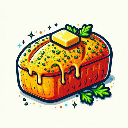 Illustration of a piece of cake with butter and honey on a white backgroundのイラスト素材