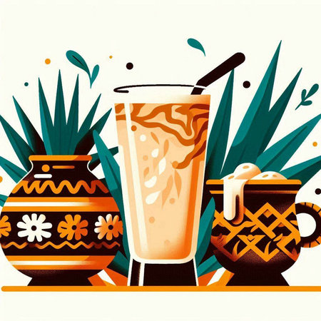 Illustration of a glass of iced latte with a strawのイラスト素材