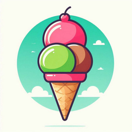 Ice cream in waffle cone. Vector illustration in cartoon style.のイラスト素材