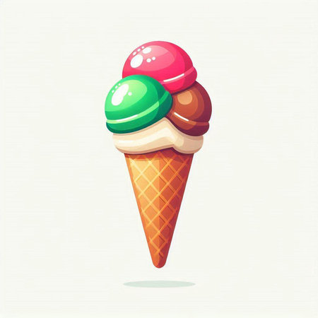 Colorful ice cream in a waffle cone. Vector illustration.のイラスト素材