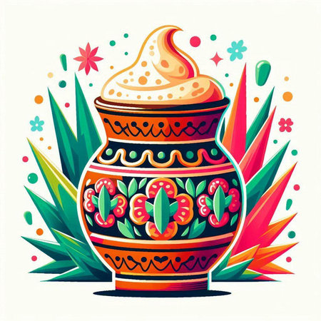Colorful clay pot with floral pattern on white background. Vector illustration.のイラスト素材