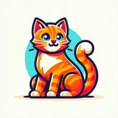 Cute cartoon red cat sitting on the ground. Vector illustration.のイラスト素材