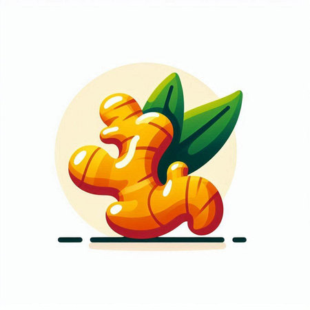 Ginger root with leaves. Vector illustration in flat cartoon style.のイラスト素材