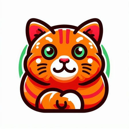 Cute red cat with green eyes isolated on white background. Vector illustration.のイラスト素材