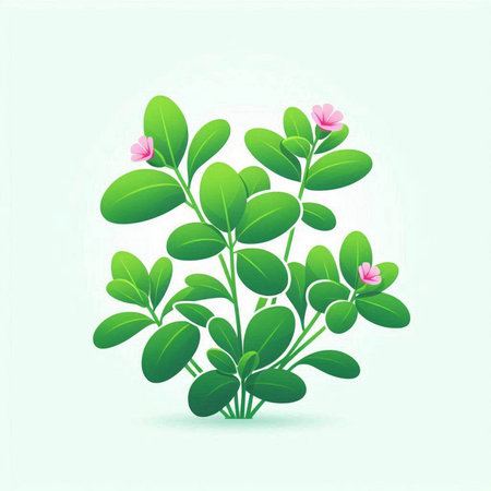 Bouquet of green leaves with pink flowers. Vector illustration.のイラスト素材