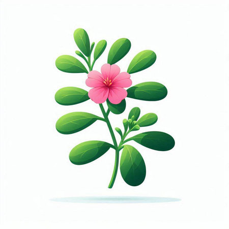 Pink flower with green leaves isolated on white background. Vector illustration.のイラスト素材