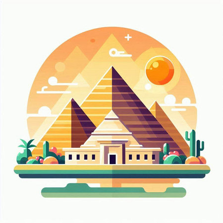 Egyptian pyramids. Vector flat illustration. Flat style design.のイラスト素材