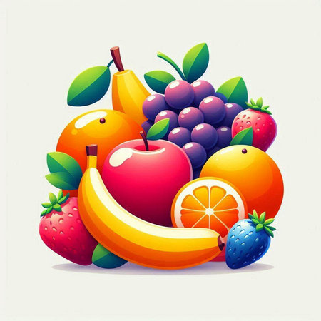 Fruit background with fresh fruits. Vector illustration for your design.のイラスト素材