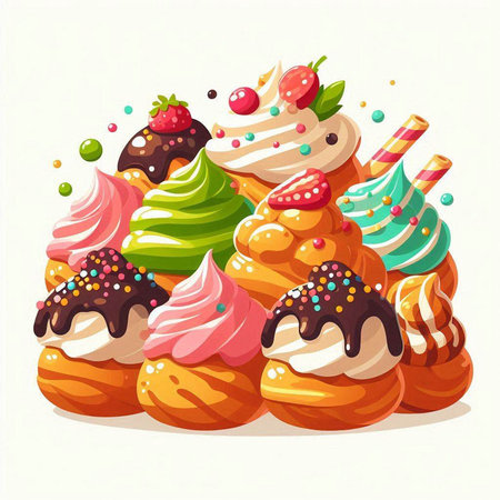 Vector illustration of a set of ice cream desserts in cartoon style.のイラスト素材