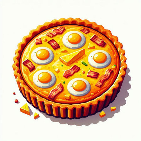 Illustration of a delicious vegetarian pie with tomatoes, cucumbers and broccoliのイラスト素材