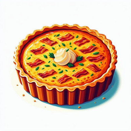 Illustration of a pie with sour cream on a white background.のイラスト素材