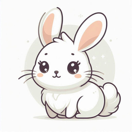 Cute little white rabbit with long ears sitting. Vector illustration.のイラスト素材