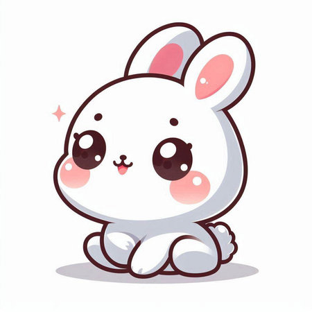 Cute white rabbit sitting on white background. Vector illustration. Cartoon style.のイラスト素材