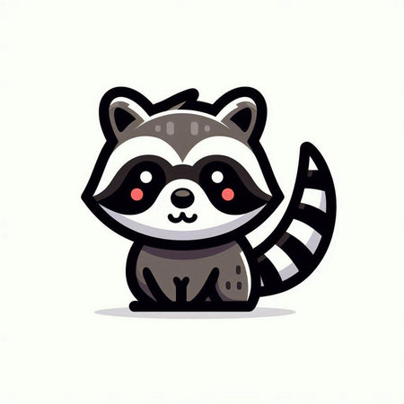 Cute raccoon cartoon character on white background. Vector illustration.のイラスト素材