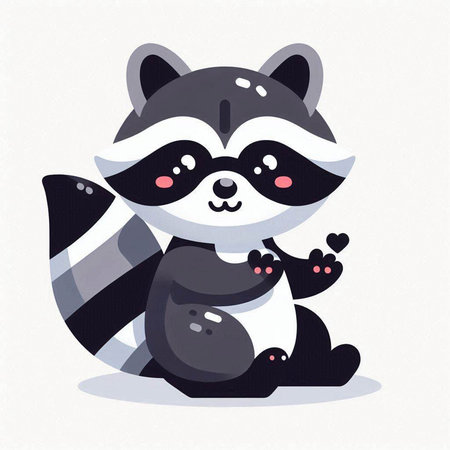 Cute raccoon cartoon character. Vector illustration in flat style.のイラスト素材