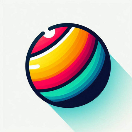 abstract colorful sphere logo with long shadow on white background, vector illustrationのイラスト素材