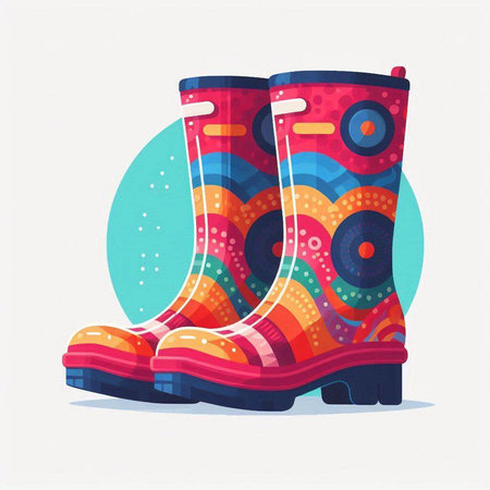 Grunge rubber boots. Colorful vector illustration in cartoon style.のイラスト素材