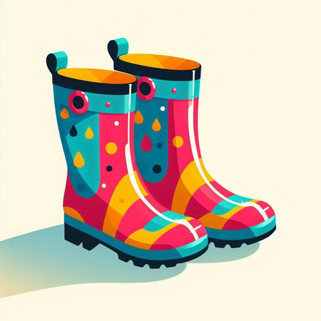Rubber boots with colorful pattern. Vector illustration of rubber boots.のイラスト素材