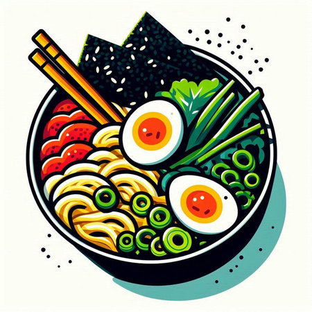 Ramen noodle japanese food in bowl vector illustration.のイラスト素材
