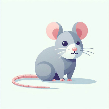 Cute cartoon mouse. Vector illustration of a gray mouse on a light background.のイラスト素材