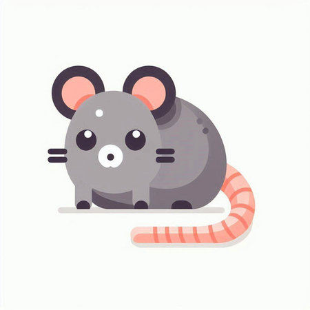 Cute little mouse with worm. Vector illustration in flat style.のイラスト素材