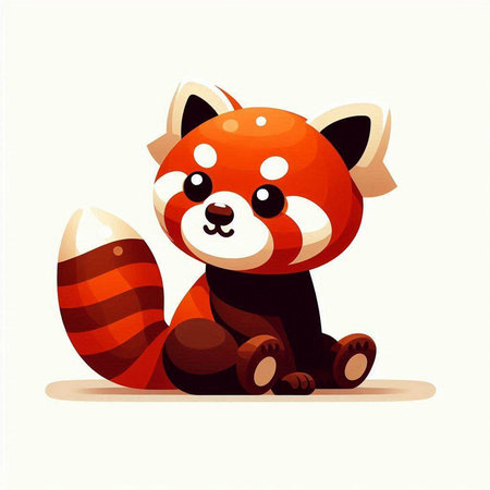 Cute cartoon red panda sitting on the ground. Vector illustration.のイラスト素材