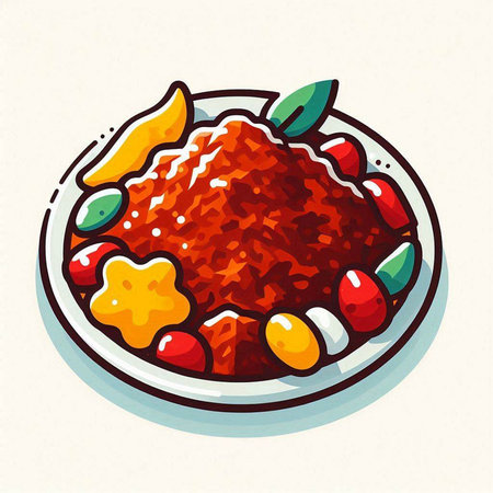 Vector illustration of a bowl of pasta with spices, herbs and vegetablesのイラスト素材