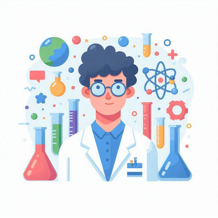 Scientist, chemist, scientist, laboratory assistant. Vector illustration in flat styleのイラスト素材