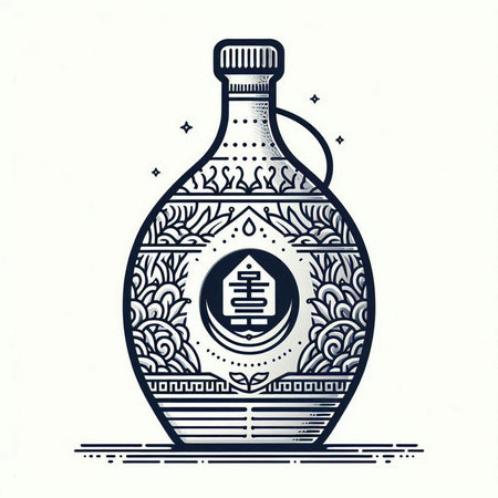 Vintage tequila bottle with engraving ornament. Vector illustration.のイラスト素材