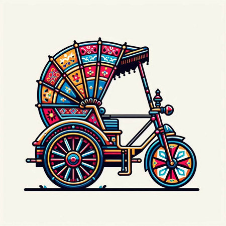 Colorful traditional indian rickshaw vector illustration. Isolated on white background.のイラスト素材