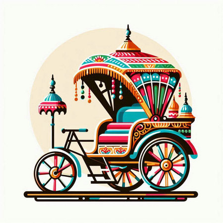 Colorful vector illustration of a traditional indian rickshaw.のイラスト素材