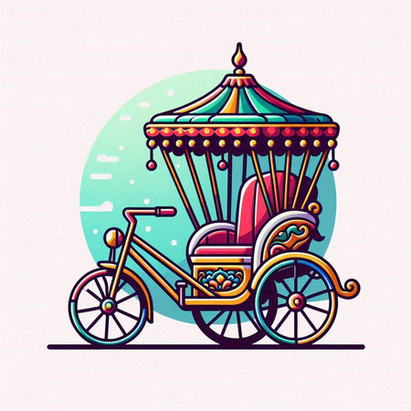 Colorful vector illustration of a traditional indian trishaw.のイラスト素材