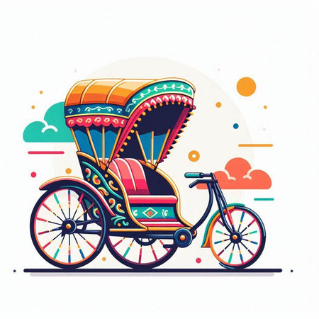 Colorful vector illustration of a traditional rickshaw on white backgroundのイラスト素材