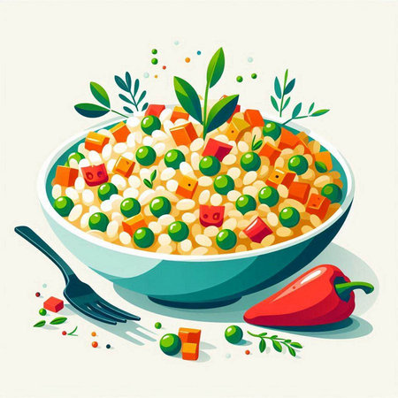 Vegetable salad in a bowl on a white background. Vector illustration.のイラスト素材