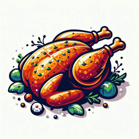 Illustration of a roasted turkey on a white background. Vector illustrationのイラスト素材