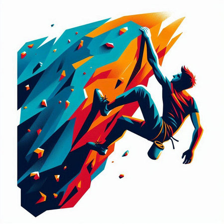 illustration of a rock climber in action on a white backgroundのイラスト素材