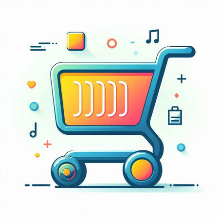 Shopping cart icon on colorful background with geometric elements. Vector illustration.のイラスト素材