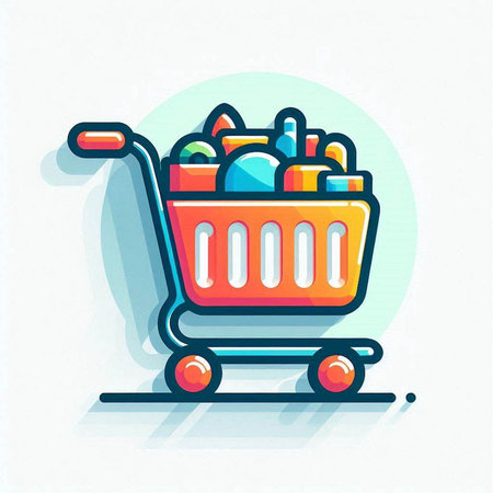 Shopping cart icon. Vector illustration of a shopping cart with products.のイラスト素材