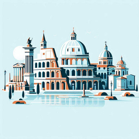 Venice skyline, Italy. Vector illustration in flat design style.のイラスト素材