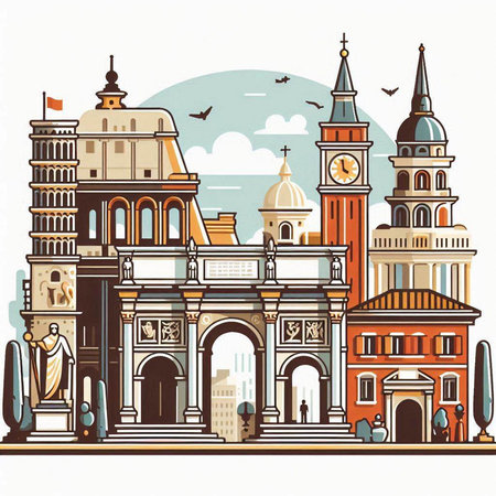 Cityscape of Milan, Italy. Vector illustration in flat style.のイラスト素材