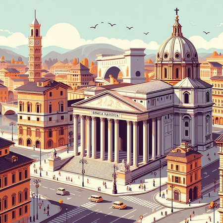 Rome, Italy. Panoramic view of the old city. Vector illustrationのイラスト素材