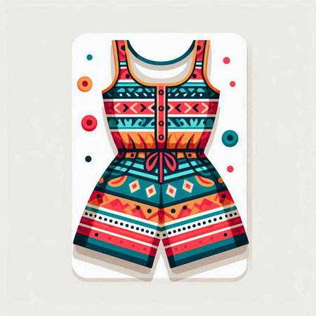 Fashionable women's dress with ethnic pattern. Vector illustration.のイラスト素材