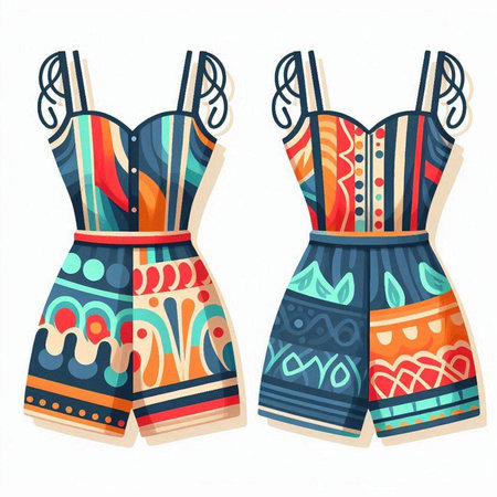 Women's dress with colorful pattern on a white background. Vector illustration.のイラスト素材